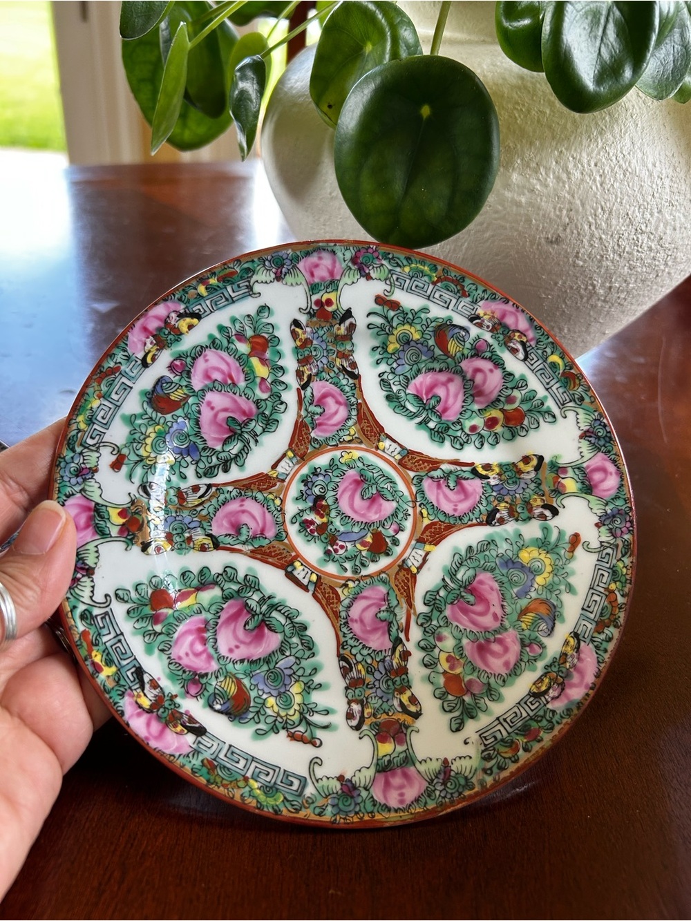 Vintage Famille Rose Chinese Porcelain Plates Hand Painted